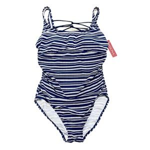 Merona Navy Striped Nautical One-Piece Swimsuit